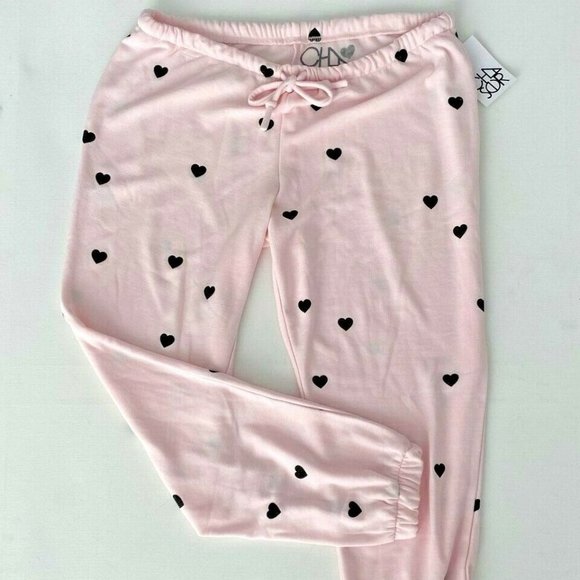 Chaser Tiny  Black Hearts Jogger Pant Light Pink - Picture 3 of 5